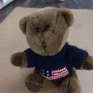 Teddy Bear Plush with American Flag Sweater Americana Stocking Stuffer Xmas Mini